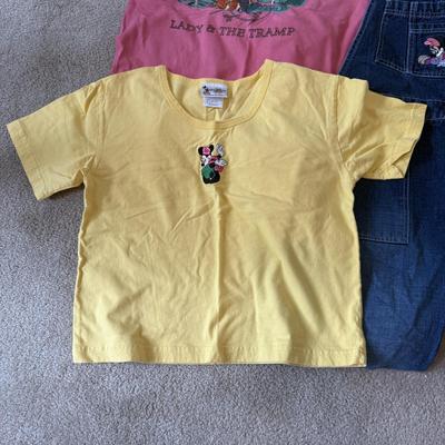 LOT 172A: NWT Disney Embroidered Mickey & Minnie Denim Overalls (Medium), WDW Sleepwear Embroidered Minnie Hula T-Shirt (Small) &...