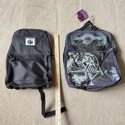 LOT 190B: New Nintendo 64 Backpack, NWT Star Wars Darth Vader Backpack & NWT Shrek 2 T-Shirt (Youth Large)