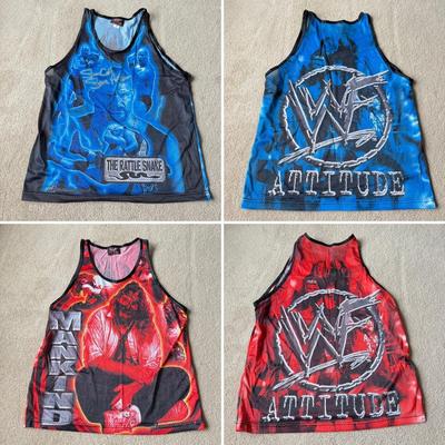 LOT 191B: 1999 WWF Attitude Stone Cold Steve Austin & Mankind Mesh Tanks (Large)