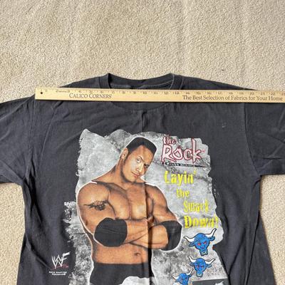 LOT 193B: 1999 WWF The Rock T-Shirt & 2000 WWF Kurt Angle T-Shirt (Medium)