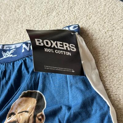 LOT 195B: NWT WWF Size Large Boxers (Stone Cold Steve Austin & The Rock) w/ Deadman Inc Beanie