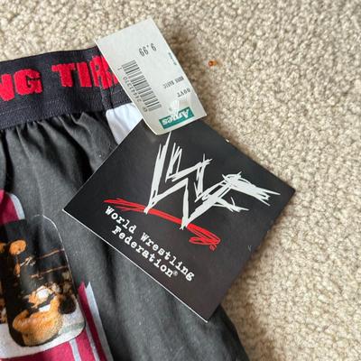 LOT 195B: NWT WWF Size Large Boxers (Stone Cold Steve Austin & The Rock) w/ Deadman Inc Beanie