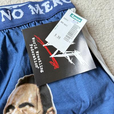 LOT 195B: NWT WWF Size Large Boxers (Stone Cold Steve Austin & The Rock) w/ Deadman Inc Beanie