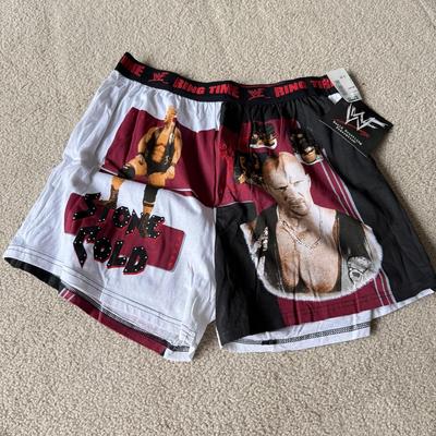LOT 195B: NWT WWF Size Large Boxers (Stone Cold Steve Austin & The Rock) w/ Deadman Inc Beanie