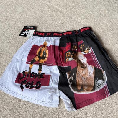 LOT 195B: NWT WWF Size Large Boxers (Stone Cold Steve Austin & The Rock) w/ Deadman Inc Beanie