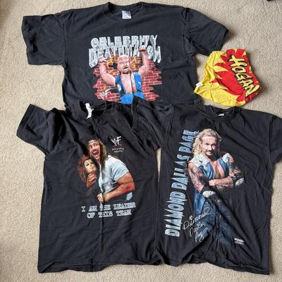LOT 197B: Wrestling Collection: Hulk Hogan Kids' Bandana, 1998 WWF Celebrity Deathmatch T-Shirt, WWF Attitude Al Snow T-Shirt &...