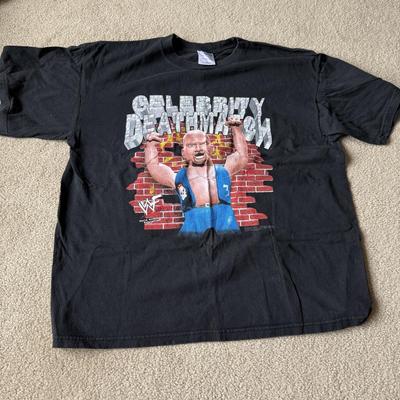 LOT 197B: Wrestling Collection: Hulk Hogan Kids' Bandana, 1998 WWF Celebrity Deathmatch T-Shirt, WWF Attitude Al Snow T-Shirt &...