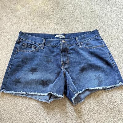 LOT 209L: Physique Body Wear Blue Camo Pants (M) w/ Jeans & Shorts: Old Navy The Diva Star Print (12), OP Lace Up (5), Snake Print...