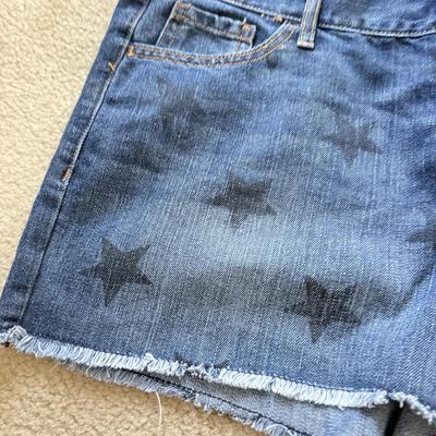 LOT 209L: Physique Body Wear Blue Camo Pants (M) w/ Jeans & Shorts: Old Navy The Diva Star Print (12), OP Lace Up (5), Snake Print...