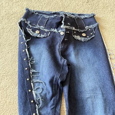 LOT 209L: Physique Body Wear Blue Camo Pants (M) w/ Jeans & Shorts: Old Navy The Diva Star Print (12), OP Lace Up (5), Snake Print...