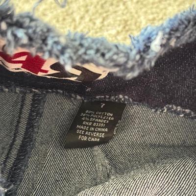 LOT 209L: Physique Body Wear Blue Camo Pants (M) w/ Jeans & Shorts: Old Navy The Diva Star Print (12), OP Lace Up (5), Snake Print...