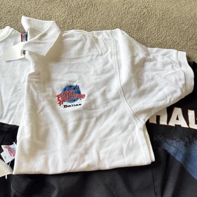 LOT 210A: 2000s Planet Hollywood Horror Series NWT T-Shirts (XL), Embroidered Universal Studios Islands of Adventure Orlando Polo NWT (L)...