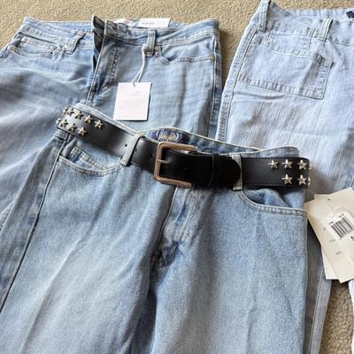 LOT 212A: NWT Light Wash Jeans: Lauren Conrad Skinny Crop (12), Angels Skinny Hipsters w/ Star Stud Belt (5), Blue Asphalt Flare (7)...