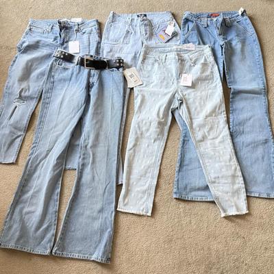 LOT 212A: NWT Light Wash Jeans: Lauren Conrad Skinny Crop (12), Angels Skinny Hipsters w/ Star Stud Belt (5), Blue Asphalt Flare (7)...
