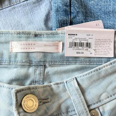 LOT 212A: NWT Light Wash Jeans: Lauren Conrad Skinny Crop (12), Angels Skinny Hipsters w/ Star Stud Belt (5), Blue Asphalt Flare (7)...