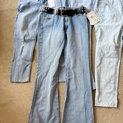 LOT 212A: NWT Light Wash Jeans: Lauren Conrad Skinny Crop (12), Angels Skinny Hipsters w/ Star Stud Belt (5), Blue Asphalt Flare (7)...