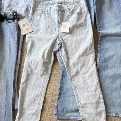 LOT 212A: NWT Light Wash Jeans: Lauren Conrad Skinny Crop (12), Angels Skinny Hipsters w/ Star Stud Belt (5), Blue Asphalt Flare (7)...
