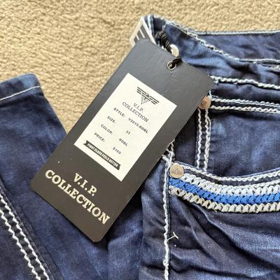 LOT 213A: NWT Denim Jeans: YMI (5), 7 for All Mankind w/ Swarovski Crystal Accents (W27&W28), Nautica Boys (30), VIP Collection (33),...