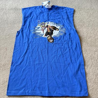 LOT 214A: T-Shirts, Some NWT: Guess, Napoleon Dynamite, Crown Royal 2000, Looney Tunes Tasmanian Devil Motocross Tank (M), Bass Fishing,...