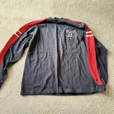 LOT 215A: Hockey Clothing: NHL NJ Devils Long Sleeve, Center Ice New York Rangers Pro Player Shirt (M), Logo Athletic NY Rangers Color...