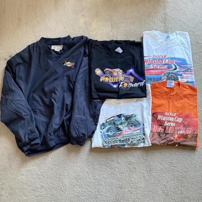 LOT 219B: Automotive / Racing Clothing: Embroidered Sunoco Long Sleeve (L), 2003 NASCAR Tour T-Shirts (XL), Monster Jam T-Shirt (XL)...
