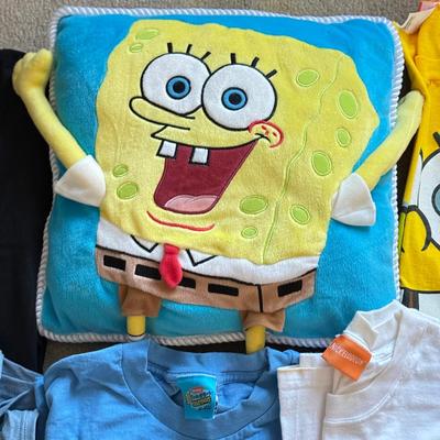 LOT 220B: Nickelodeon SpongeBob SquarePants Plush Pillow & Collection of T-Shirts (Various Sizes, Few NWT)