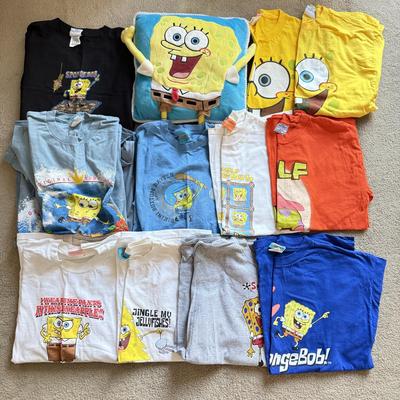 LOT 220B: Nickelodeon SpongeBob SquarePants Plush Pillow & Collection of T-Shirts (Various Sizes, Few NWT)