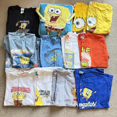 LOT 220B: Nickelodeon SpongeBob SquarePants Plush Pillow & Collection of T-Shirts (Various Sizes, Few NWT)