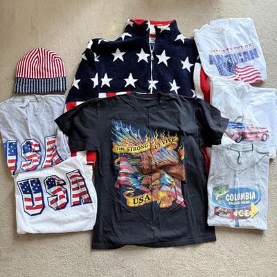 LOT 221B: Patriotic USA Clothing Collection: Zip Fleece, T-Shirts & Beanie
