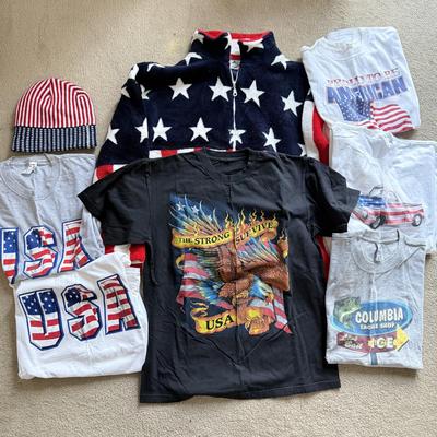 LOT 221B: Patriotic USA Clothing Collection: Zip Fleece, T-Shirts & Beanie