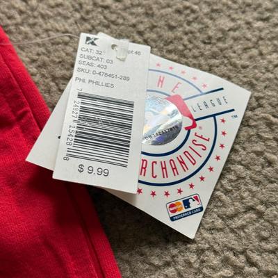 LOT 224L: MLB Philadelphia Phillies Fandom Collection: NWT Windbreaker (XL), #25 Jim Thome True Fan Jersey (L), T-Shirts, Hat & Car...