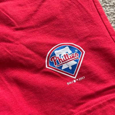 LOT 224L: MLB Philadelphia Phillies Fandom Collection: NWT Windbreaker (XL), #25 Jim Thome True Fan Jersey (L), T-Shirts, Hat & Car...