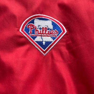 LOT 224L: MLB Philadelphia Phillies Fandom Collection: NWT Windbreaker (XL), #25 Jim Thome True Fan Jersey (L), T-Shirts, Hat & Car...