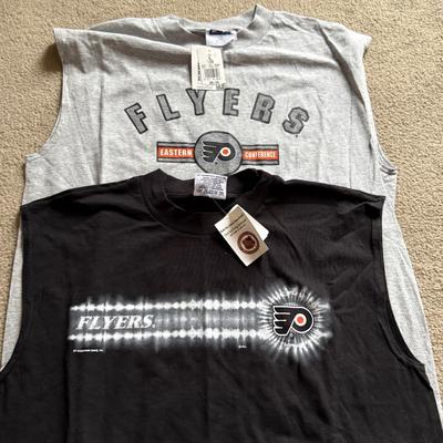 LOT 228L: NHL Philadelphia Flyers Clothing: PJ Pants, Sweat Suit, Polo, Muscle Tees, NWT & More