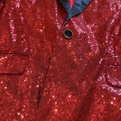 LOT 240B: Glitz 'n Glam: NWT Easily Distracted Girls Tee (L), Size XL Red Sequin Jacket w/ Matching Bowtie, HOPE Beaded Denim Hat,...