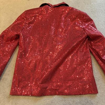 LOT 240B: Glitz 'n Glam: NWT Easily Distracted Girls Tee (L), Size XL Red Sequin Jacket w/ Matching Bowtie, HOPE Beaded Denim Hat,...