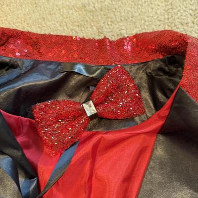 LOT 240B: Glitz 'n Glam: NWT Easily Distracted Girls Tee (L), Size XL Red Sequin Jacket w/ Matching Bowtie, HOPE Beaded Denim Hat,...