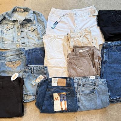 LOT 241B: Z. Cavaricci Crop Jacket (L) & NWT Denim: Angels Hipster Shorts, Mossimo, Cherokee, Seven 7 & More