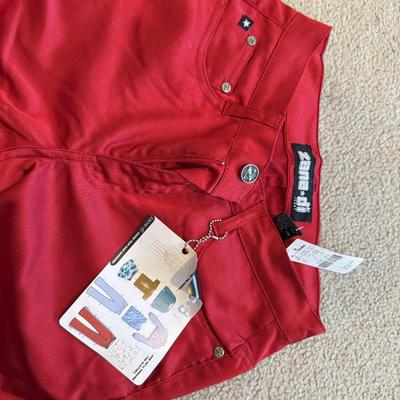 LOT 247B: NWT: Juniors Size L Denim Halter Jumpsuit, Authentic Collection Stretch Lei Jeans, Rave Flare Pants, Brown XOXO Pants, Red...