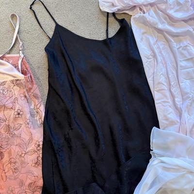 LOT 250B: Pink & Black Frederick's of Hollywood Robe w/ Lace Night Gown, Silk Sleep Shorts & More