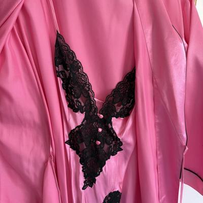 LOT 250B: Pink & Black Frederick's of Hollywood Robe w/ Lace Night Gown, Silk Sleep Shorts & More