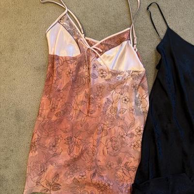 LOT 250B: Pink & Black Frederick's of Hollywood Robe w/ Lace Night Gown, Silk Sleep Shorts & More