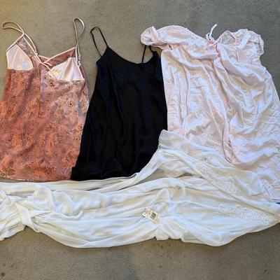 LOT 250B: Pink & Black Frederick's of Hollywood Robe w/ Lace Night Gown, Silk Sleep Shorts & More