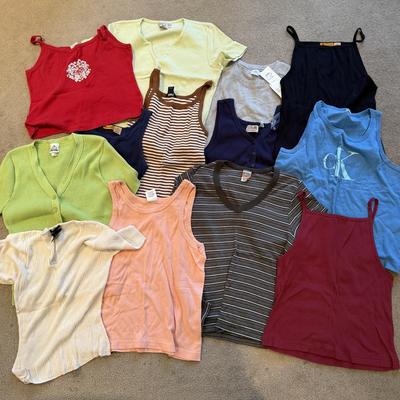 LOT 251L: Bin Full of Petite / Junior Ladies' Tanks & Tees: Guess, OP, Taxi, Blue Asphalt & More