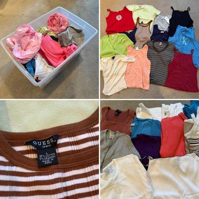 LOT 251L: Bin Full of Petite / Junior Ladies' Tanks & Tees: Guess, OP, Taxi, Blue Asphalt & More
