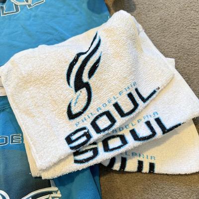 LOT 263B: Philadelphia Soul Football Fandom Collection: Shirts, Banner, Teddy & 2000s Cheerleader Signed Program