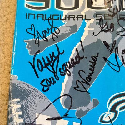 LOT 263B: Philadelphia Soul Football Fandom Collection: Shirts, Banner, Teddy & 2000s Cheerleader Signed Program
