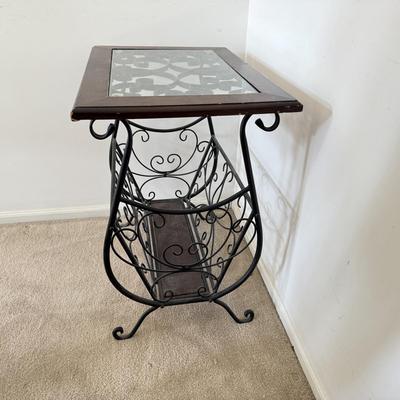 LOT 270L: Glass Top Metal Frame End Table w/ Lamp & Decor Box