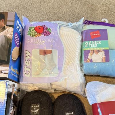 LOT 272L: NWT/NIP Conair Foot Vibes Slippers, Socks, Undershirts, Underwear & More