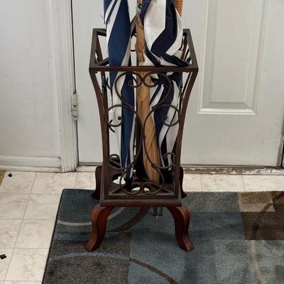 LOT 273H: Coat Rack / Umbrella Stand w/ Collection of Umbrellas